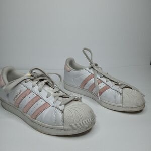 Adidas Superstar white and pink sneakers